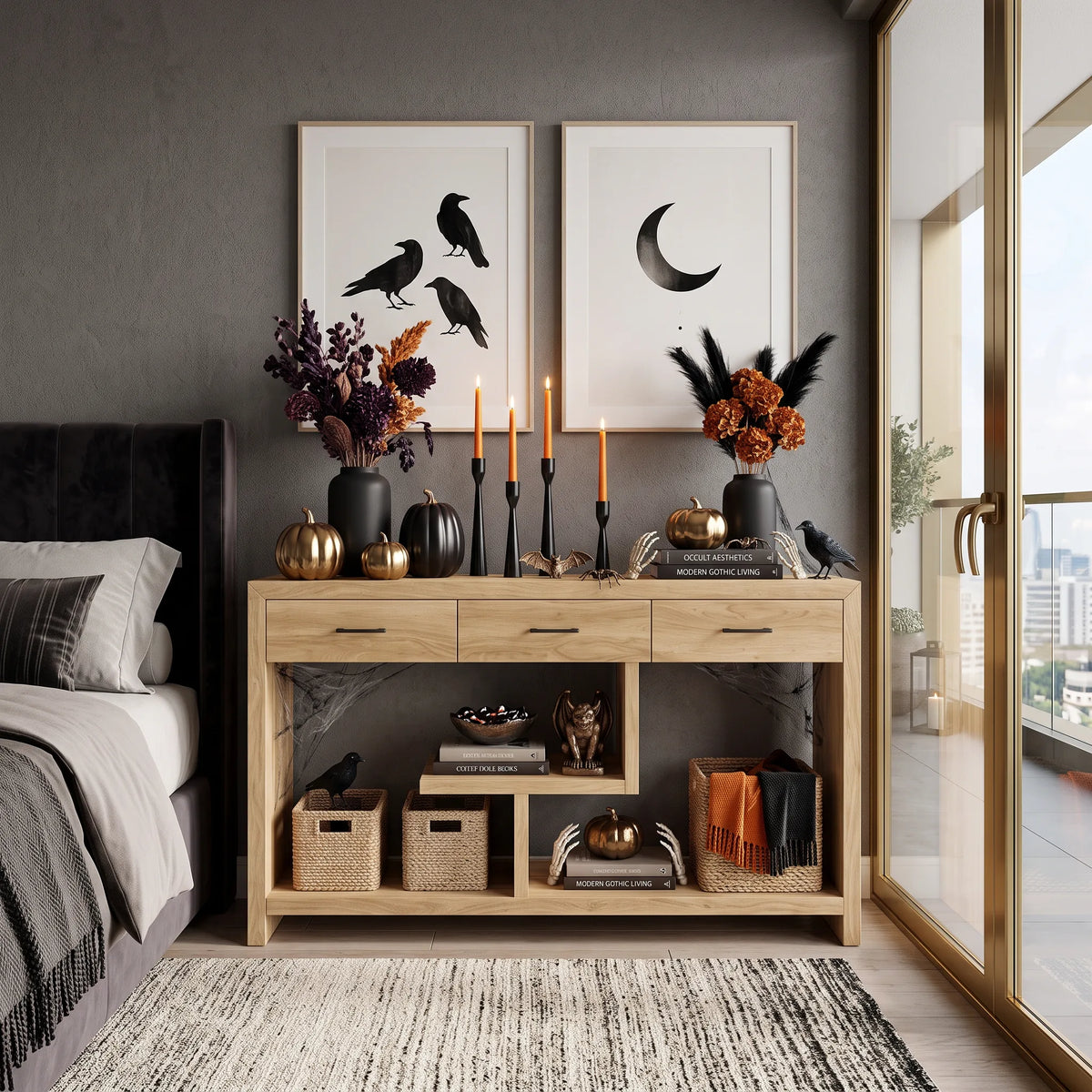 Rustic Skull Wood Console Table Luxury Bathroom