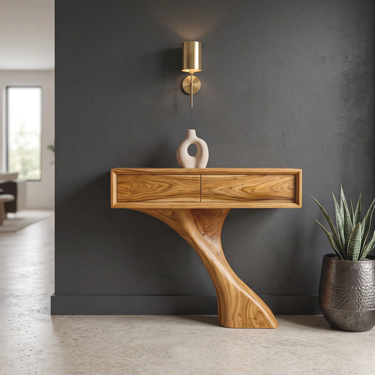 Modern Sculptural Console Table With Drawers For Entryway