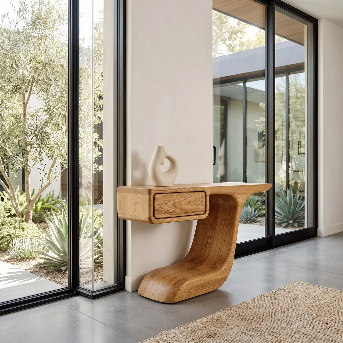 Modern Curved Console Table With Drawer For Entryway