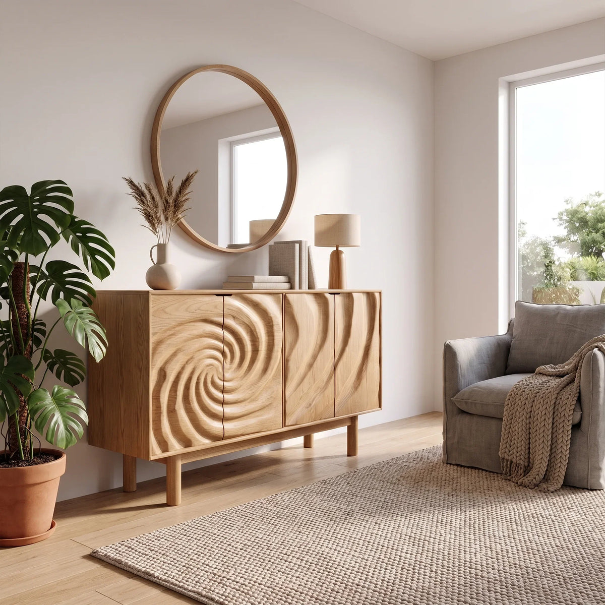 Flowing Sideboard Sideboard Cabinet Modern Sideboard Swirl Relief Front For Living Room