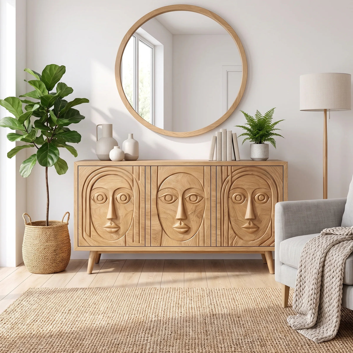 Serene Sideboard Dining Room Sideboard Cabinet Modern Sideboard Triple Face Carving For Dining Room