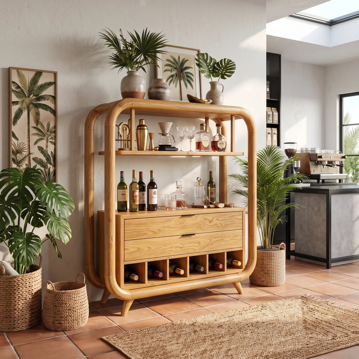 Mediterranean Wine Bar Cabinet Coastal Residence
