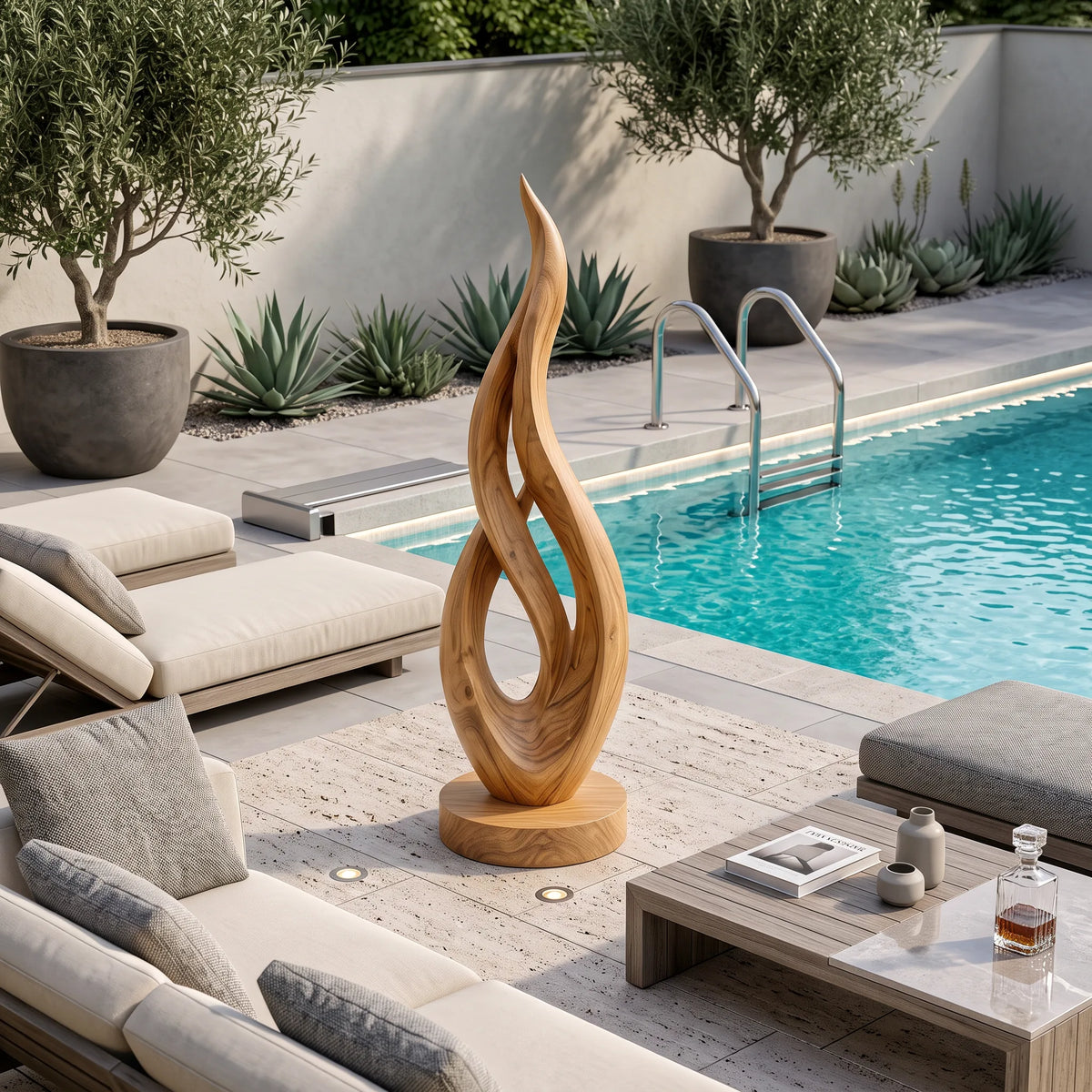 Japandi Twisted Wood Sculpture For Minimalist Outdoor Garden Decor