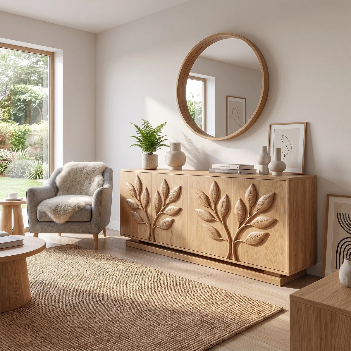 Elegant Sideboard Cabinet Dining Sideboard Buffet Cabinet Botanical Carving For Dining Room