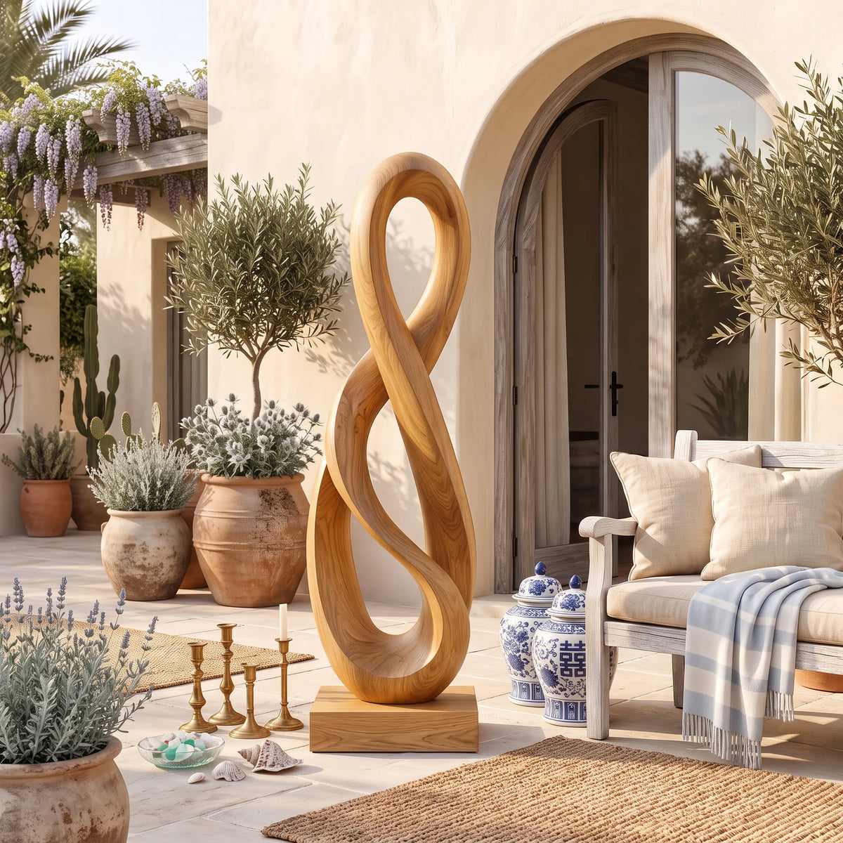 Handcrafted Infinity Wooden Sculpture For Mediterranean Home Decor