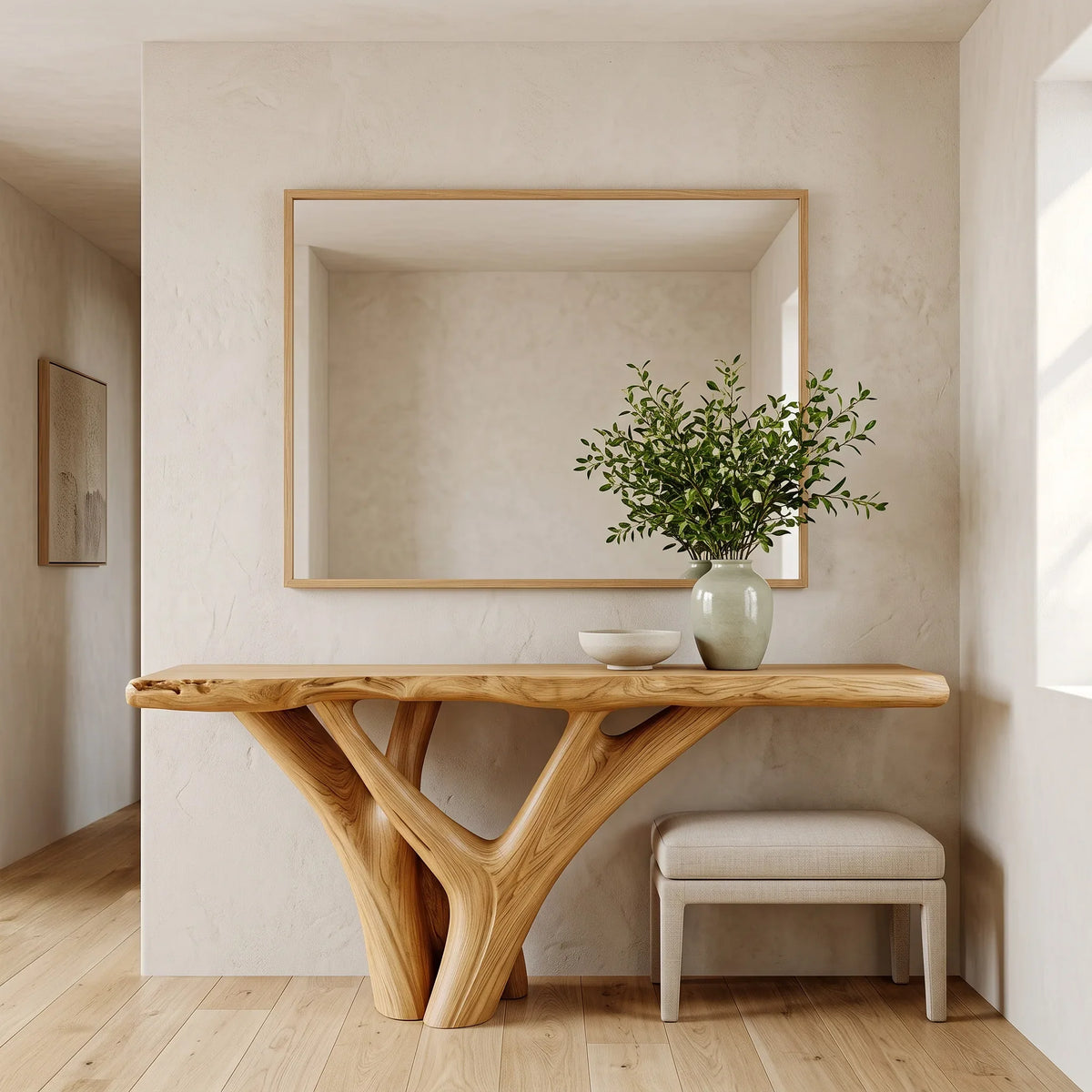 Live Edge Sculptural Console Table For Modern Entryway