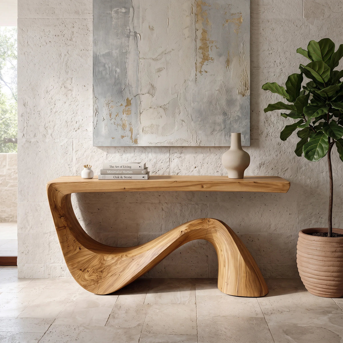Modern Curved Sculptural Console Table For Contemporary Entryway