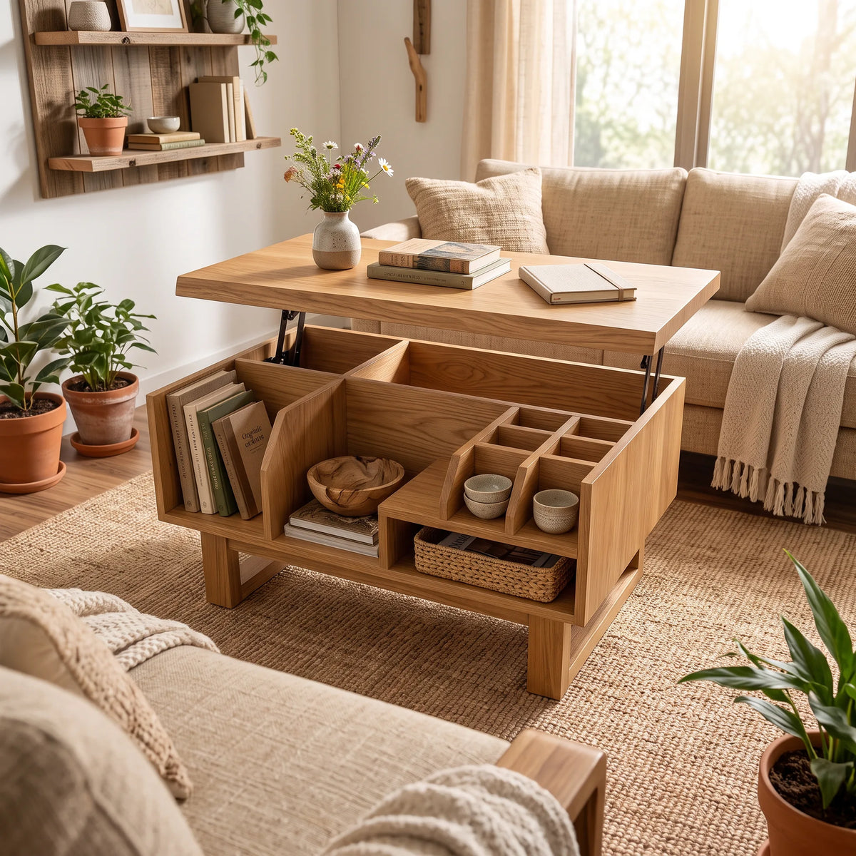 Handcrafted Lift Top Storage Coffee Table Luxury Apartment