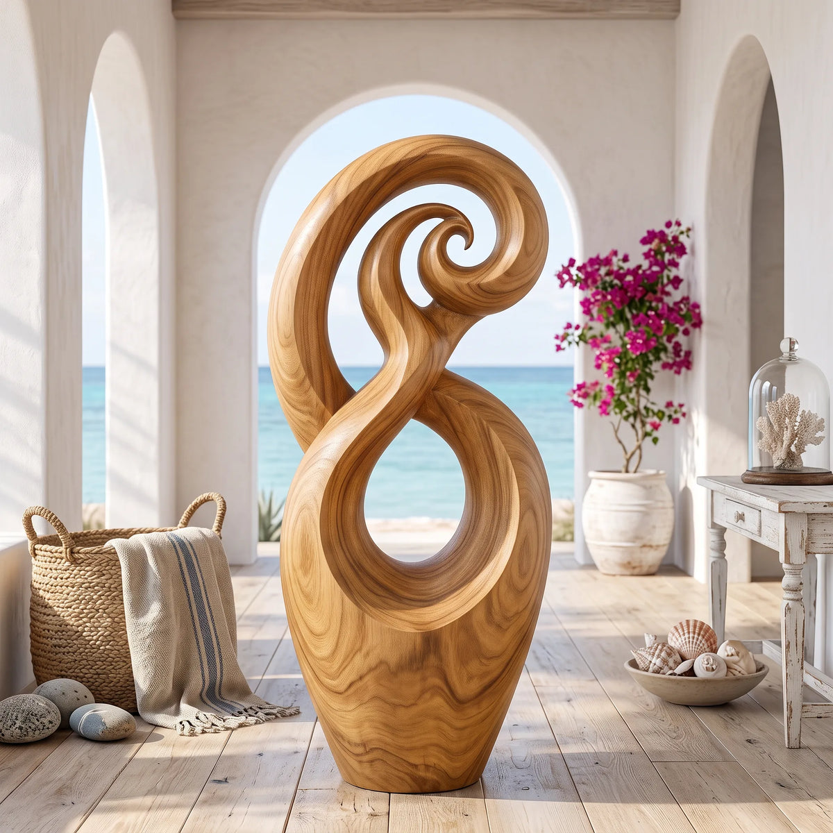 Handcrafted Spiral Wooden Sculpture For Coastal Home Decor