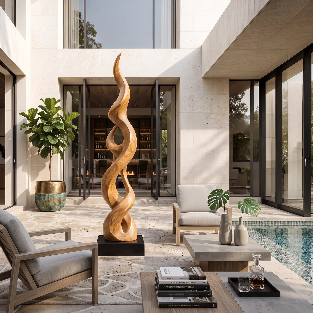 Contemporary Abstract Wood Sculpture For Modern Entryway Home Decor