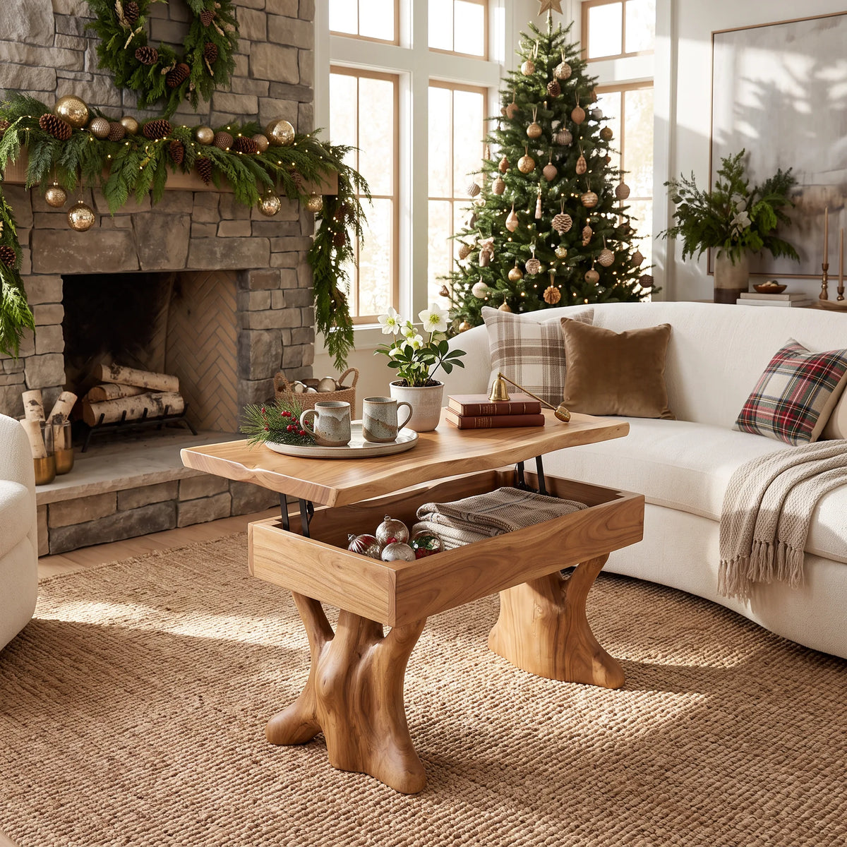 Rustic Christmas Lift Top Coffee Table Cozy Living Room