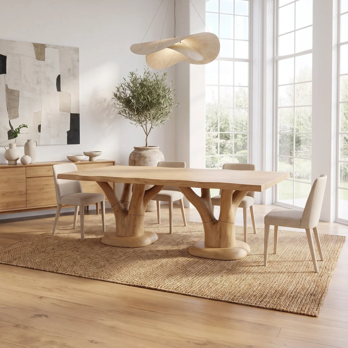 Airy Dining Table Rectangle Dining Table Wooden Dining Table Tree Base For Dining Room