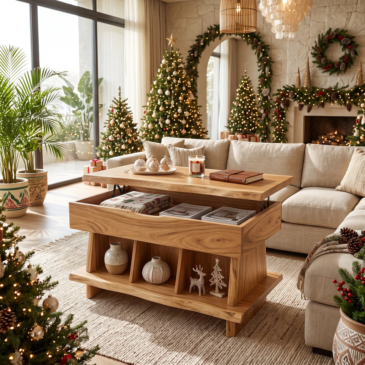 Mediterranean Christmas Lift Top Coffee Table Coastal Villa