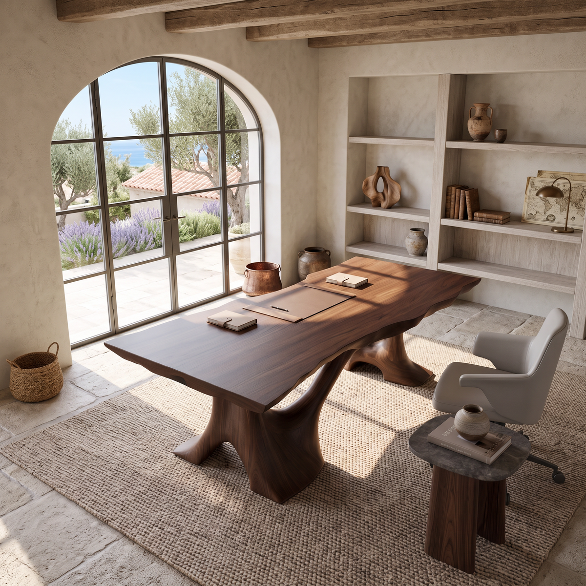 Rustic Halloween Live Edge Desk With Flowing Statement Legs For Workspace