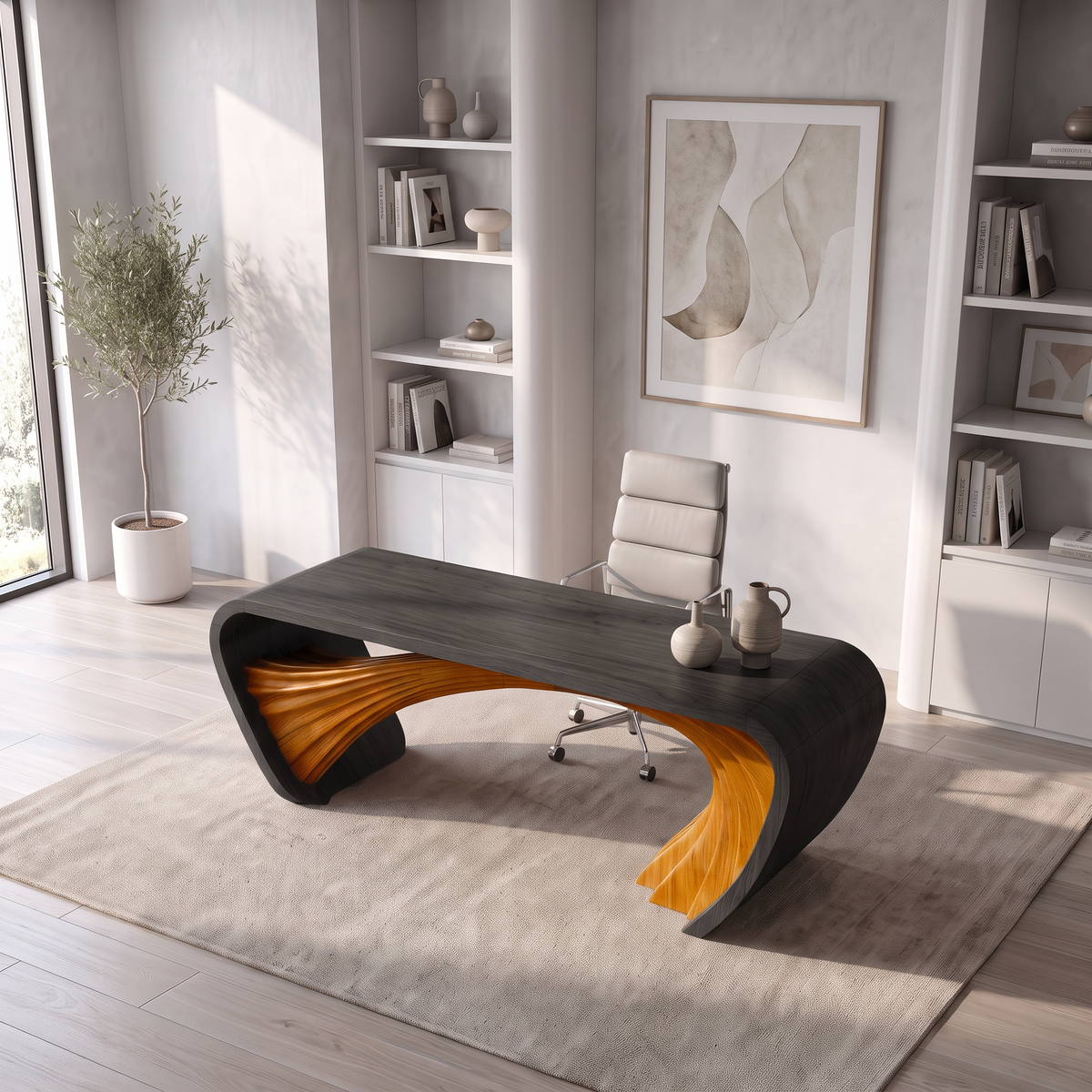Modern Halloween Executive Desk With Curved Open Frame Base For Office