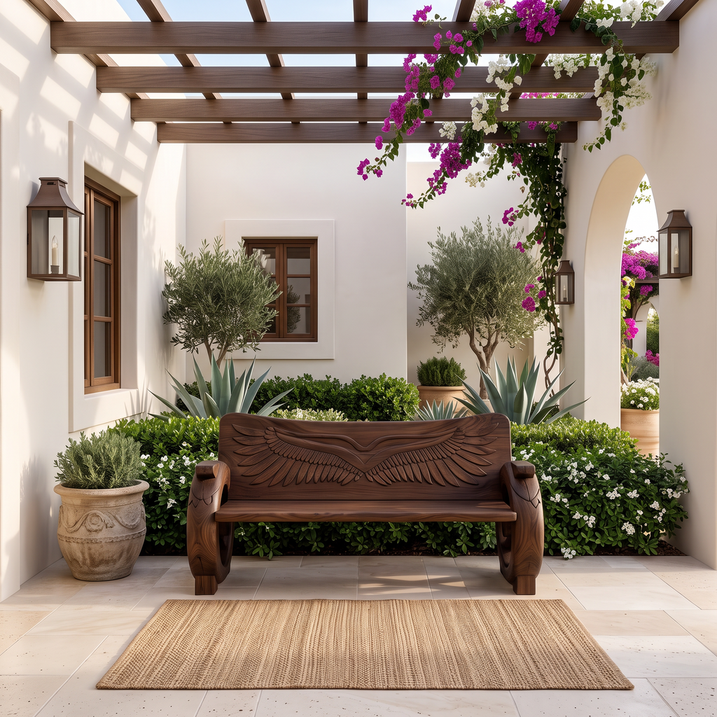 Natural Halloween Garden Bench With Sculptural Branch Back For Porch