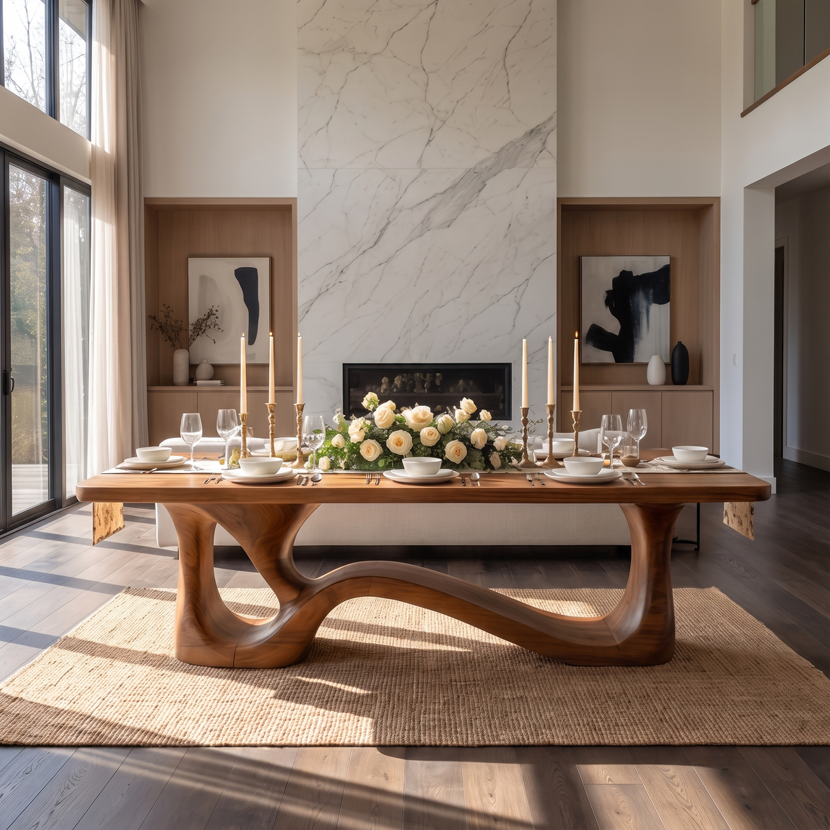 Rustic Halloween Dining Table With Flowing Natural Form Base For Dining Room