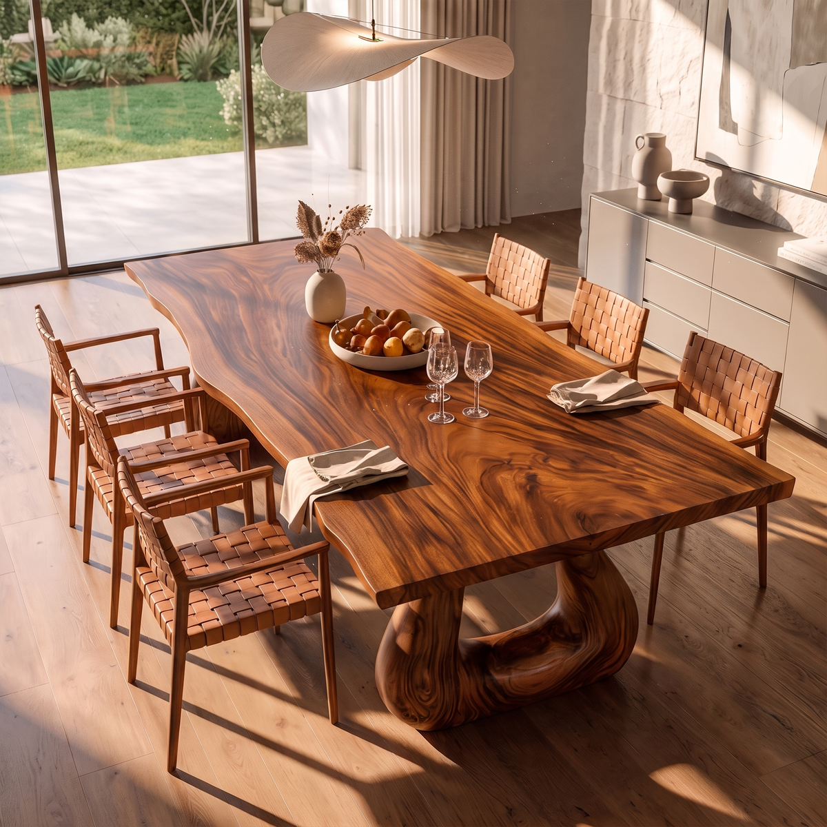 Rustic Live Edge Dining Table With Flowing Tree Form Legs For Dining Room