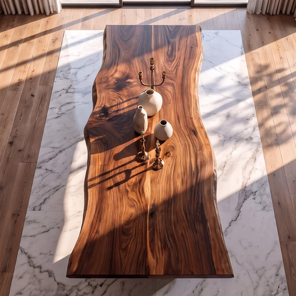 Contemporary Dining Table With Asymmetrical Natural Edge Top For Dining Room
