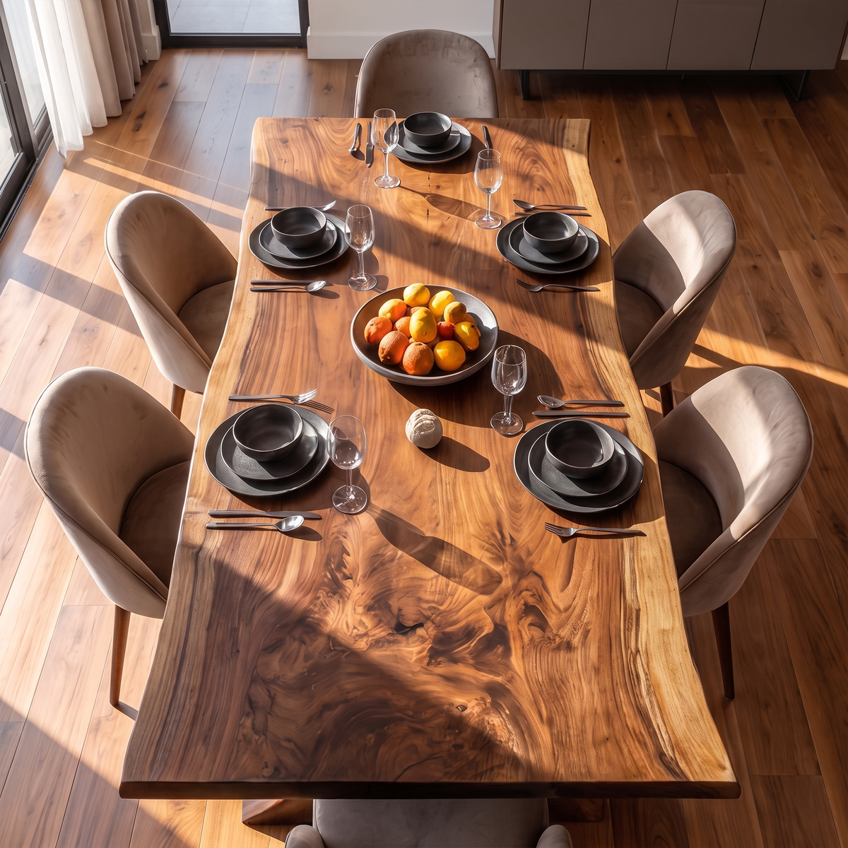 Organic Dining Table With Asymmetrical Live Edge Top For Dining Room