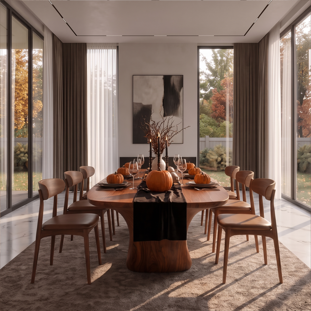 Modern Halloween Dining Table With Sculptural Curved Base For Dining Room