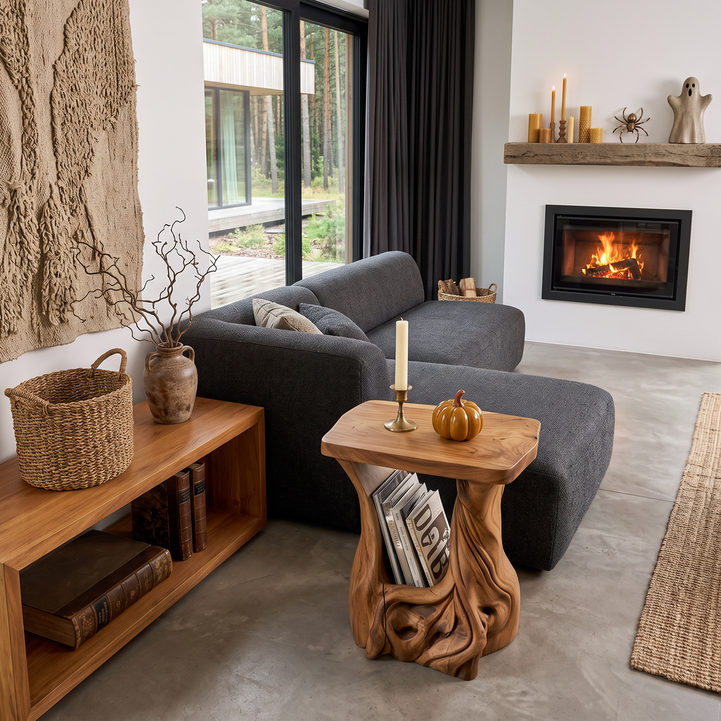 Modern Beside Table Halloween Inspired With Sculptural Tree Base For Living Room