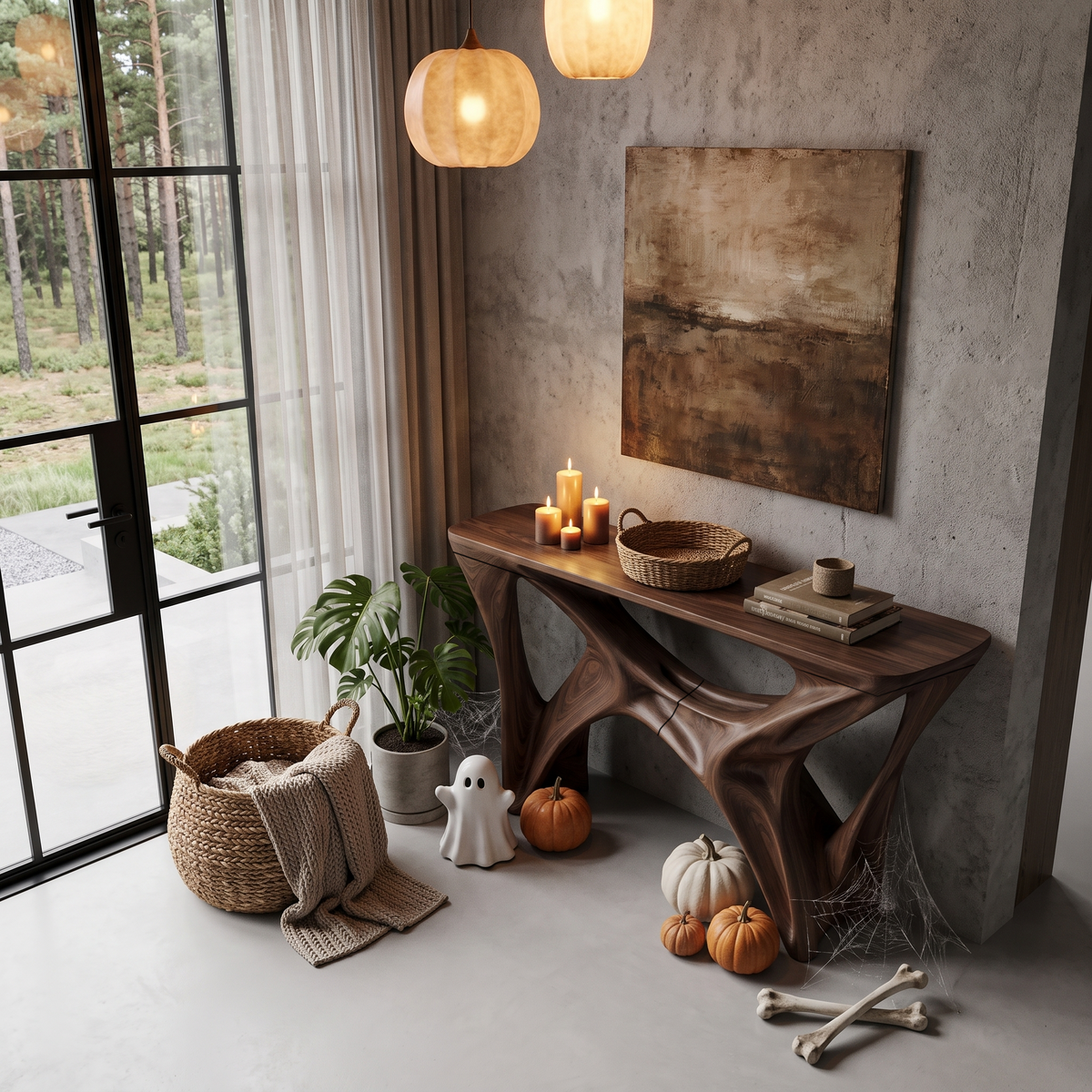 Gothic Halloween Console Table With Spider Web Inspired Base For Entryway