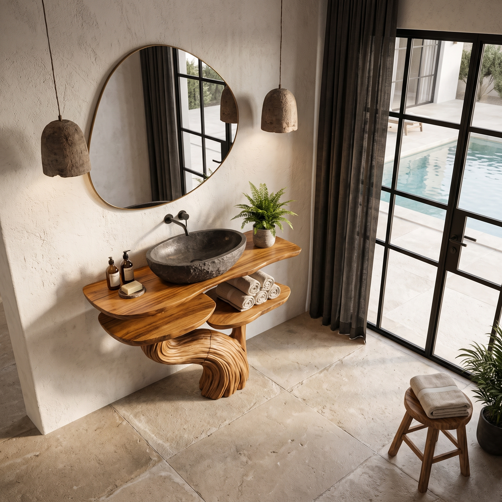 Organic Bathroom Vanity With Sculptural Tree Trunk Base For Bathroom