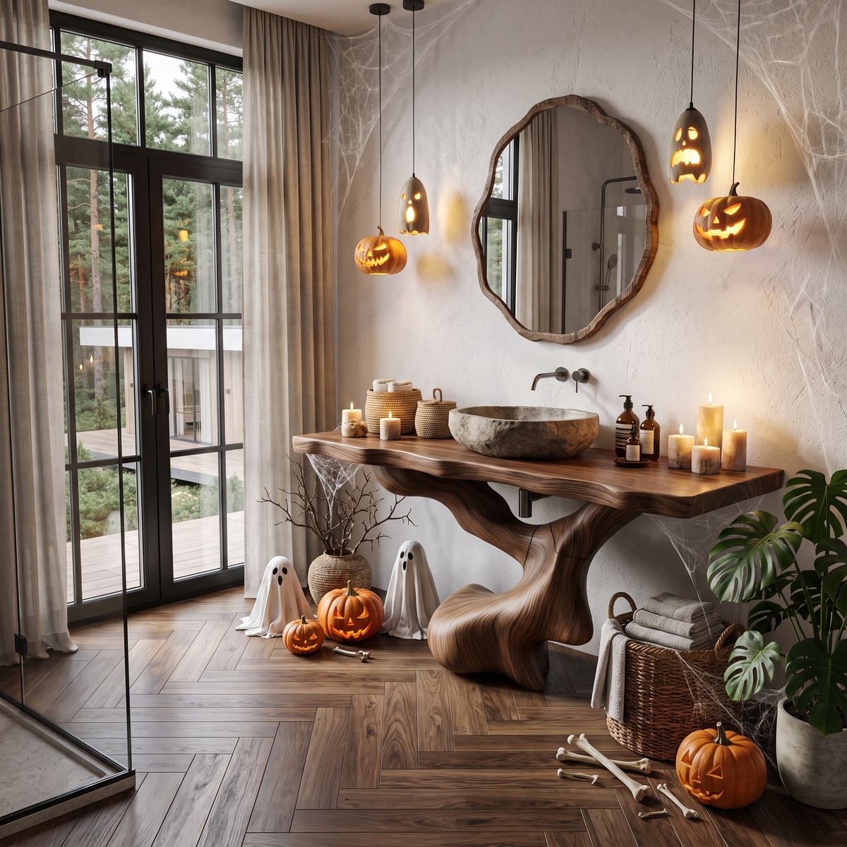 Organic Halloween Sculptural Bathroom Vanity With Twisted Tree Form For Bathroom