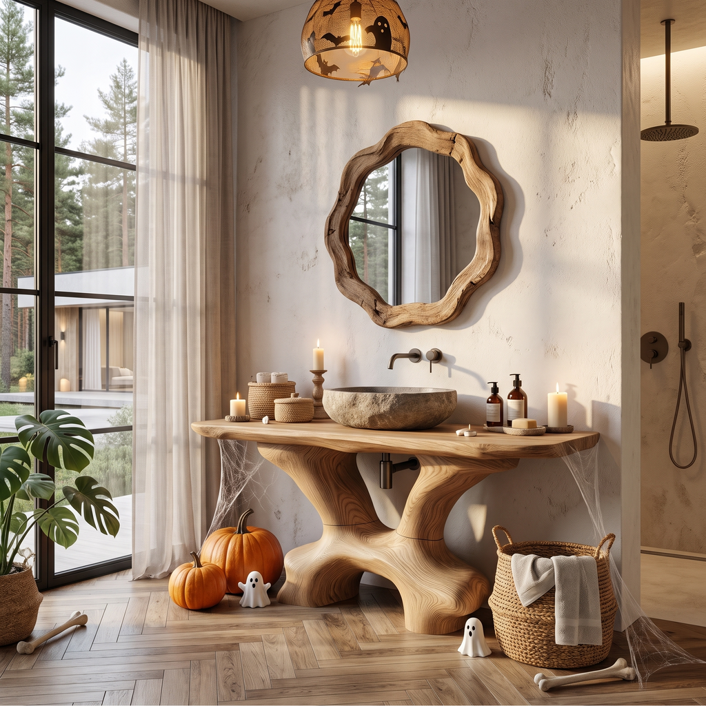 Modern Halloween Statement Bathroom Vanity With Sculptural Branch Frame For Bathroom