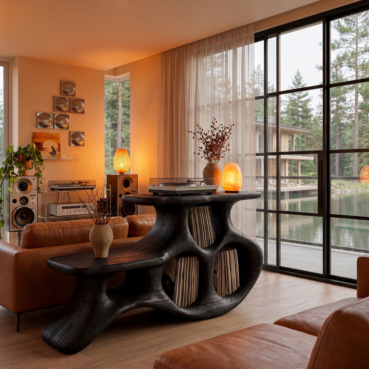 Organic Turntable Cabinet With Abstract Rounded Frame For Living Room