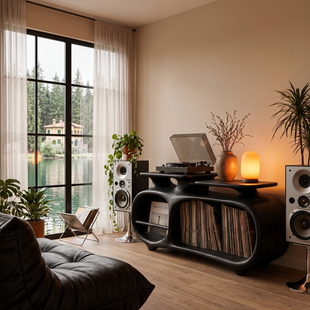 Minimalist Vinyl Console With Soft Continuous Curves For Hallway