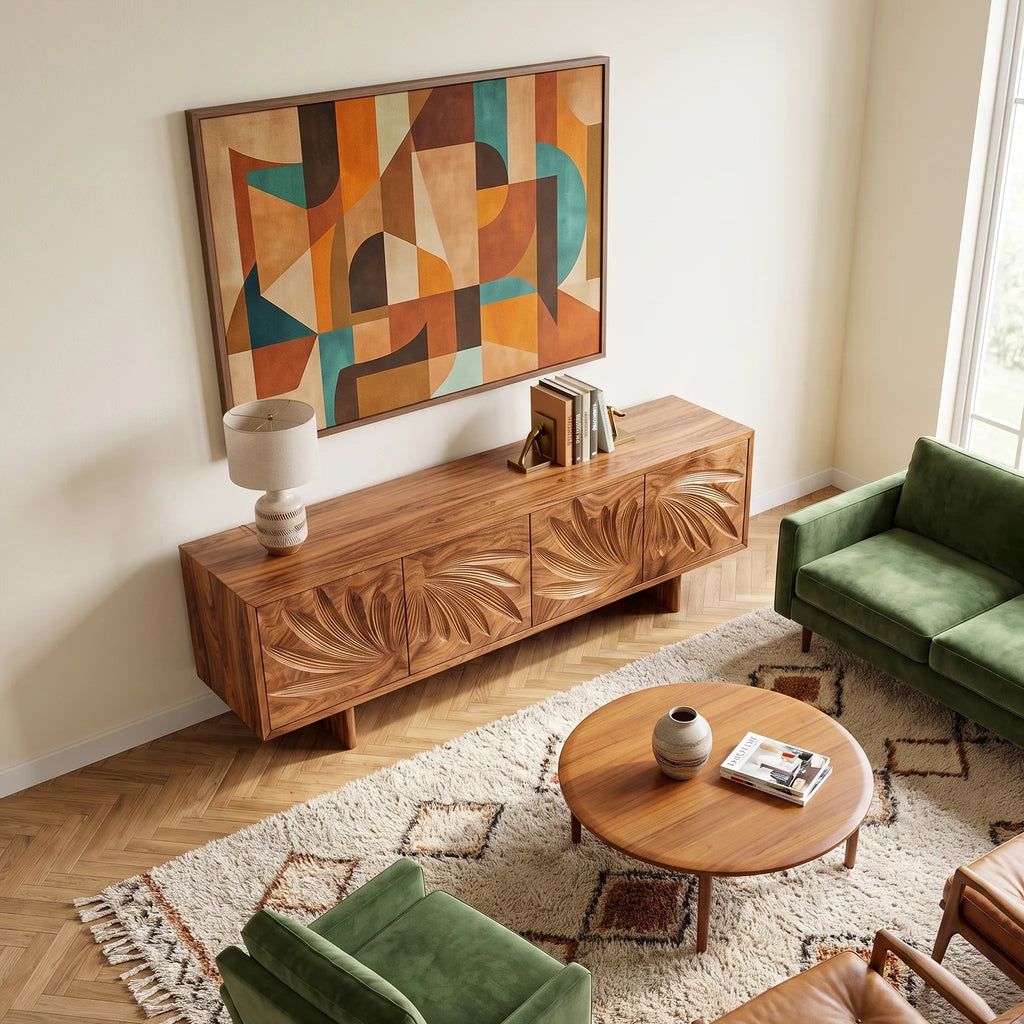 Serene Sideboard Dining Room Sideboard Cabinet Modern Sideboard Leaf Carving For Living Room