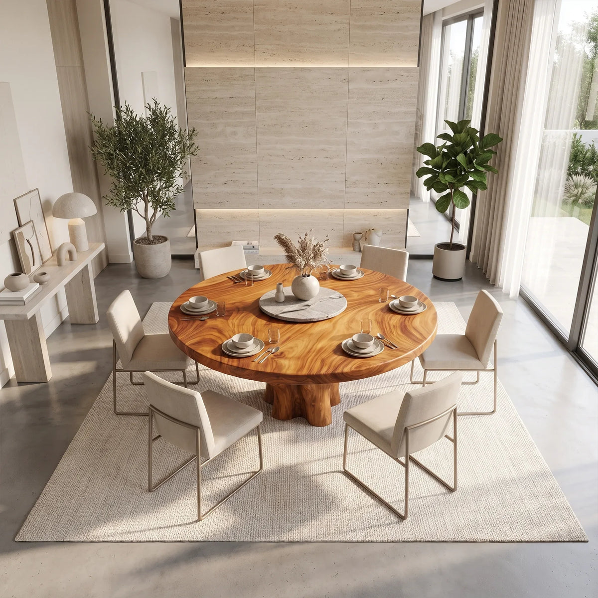Cozy Round Dining Table Wooden Dining Table Modern Dining Table Tree Base For Dining Room