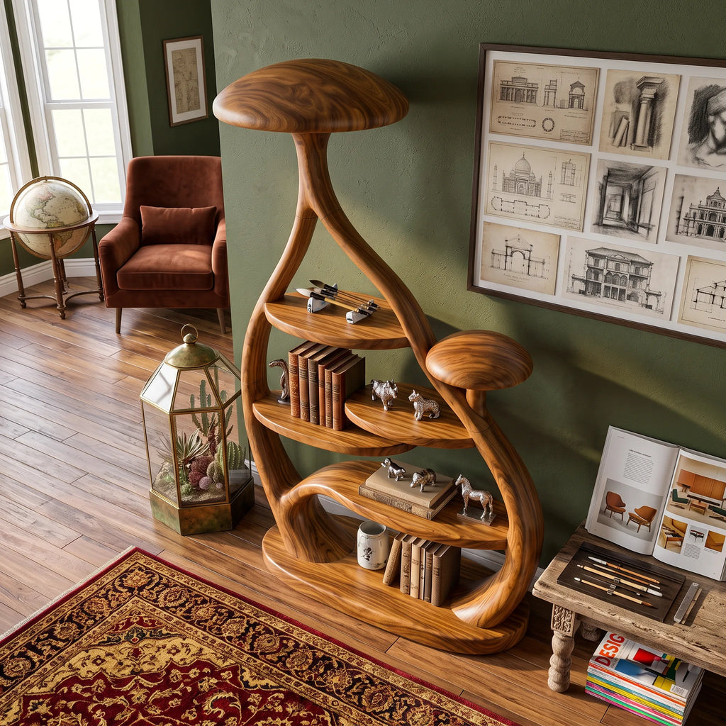 Rustic Organic Mushroom Bookcase Cozy Reading Nook