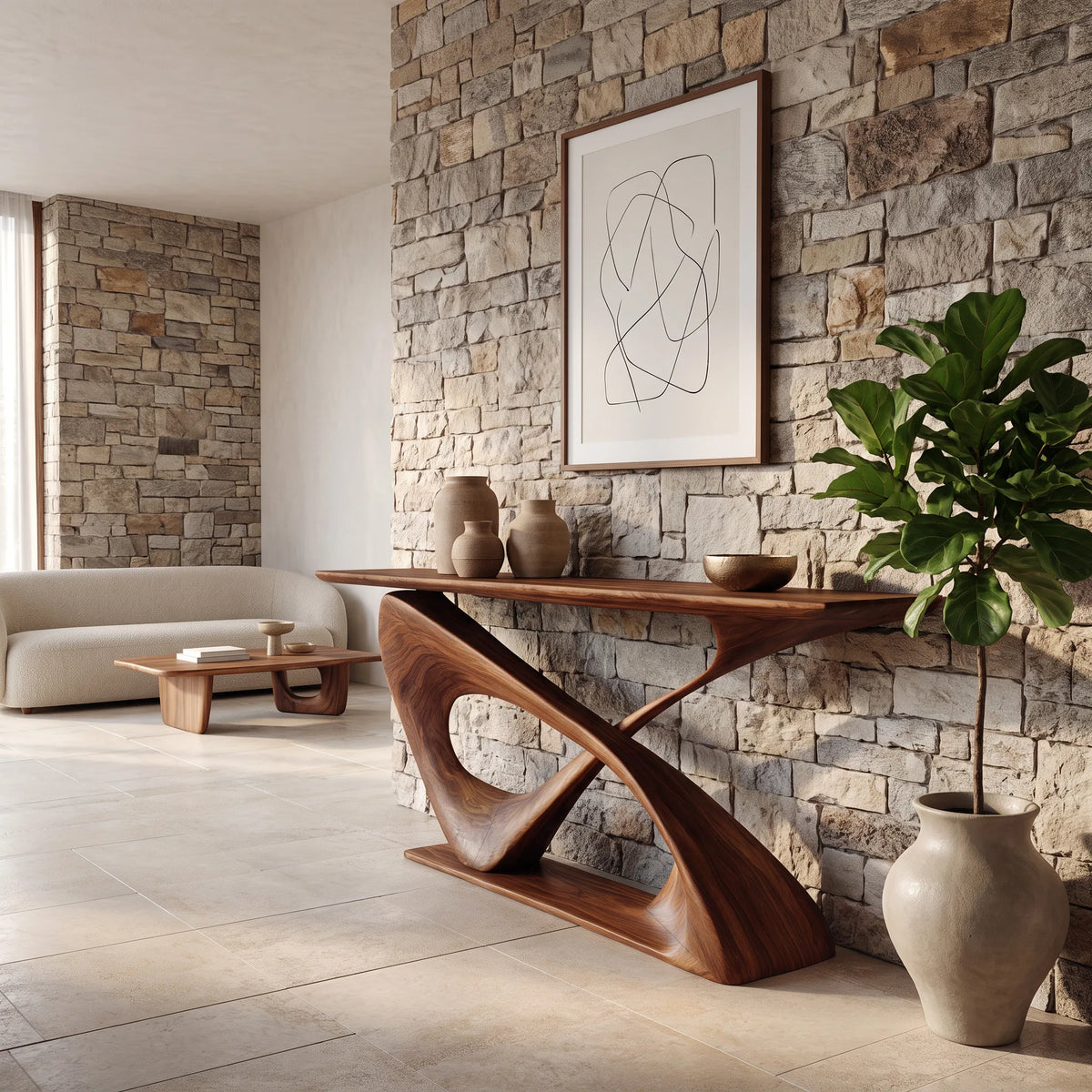 Modern Sculptural Console Table With Curved Base For Entryway
