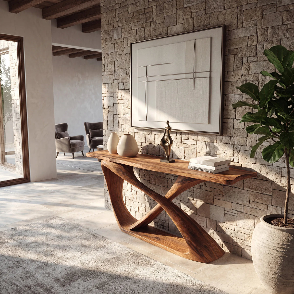 Contemporary Sculptural Curved Console Table For Hallway