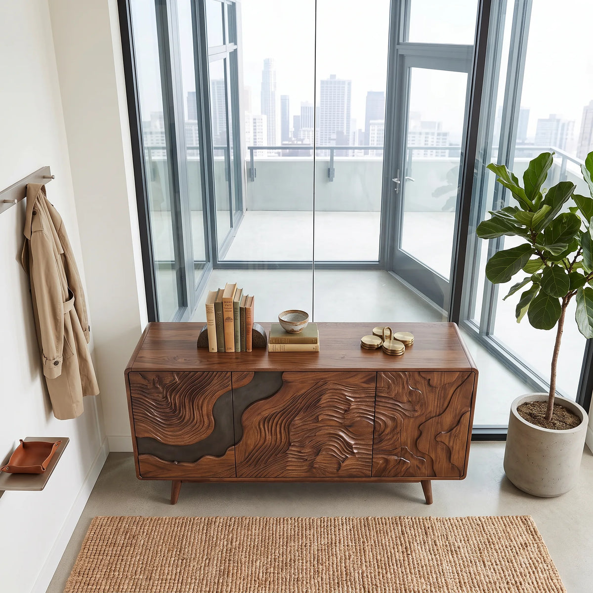 Organic Modern Carved Buffet Cabinet Living Room