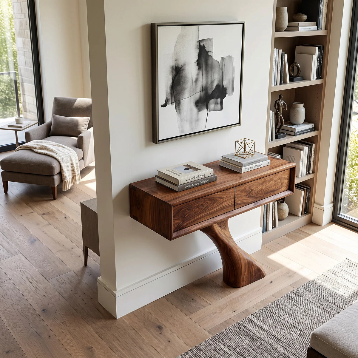 Modern Sculptural Console Table With Drawers For Entryway