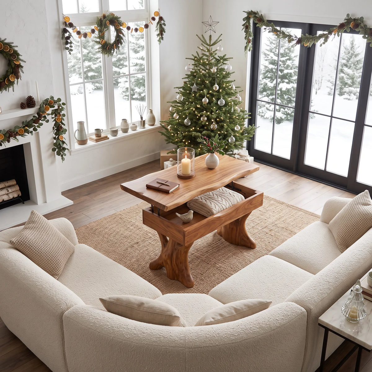 Rustic Christmas Lift Top Coffee Table Cozy Living Room