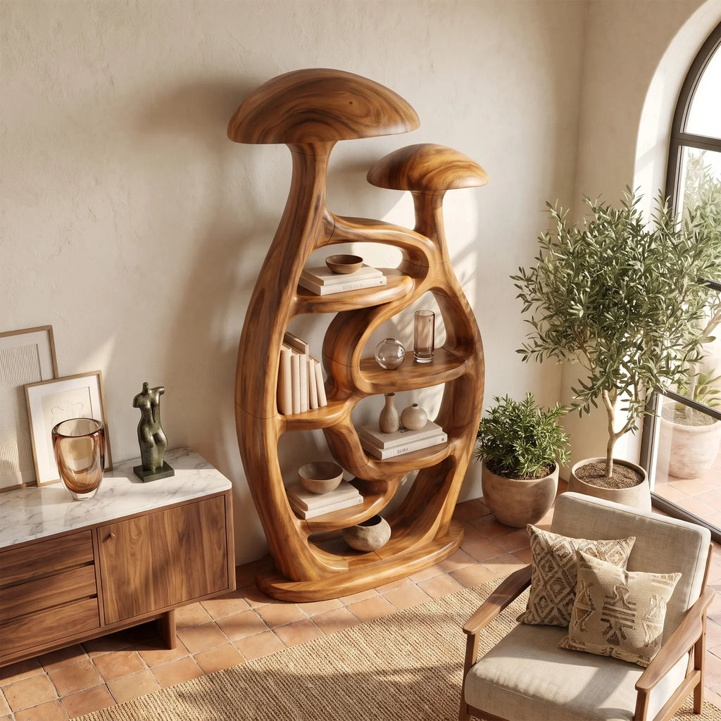 Mid Century Freestanding Mushroom Bookcase Living Room