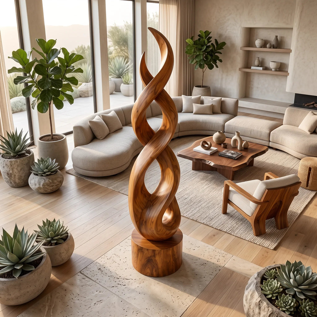 Organic Modern Wooden Sculpture For Luxury Entryway Decor