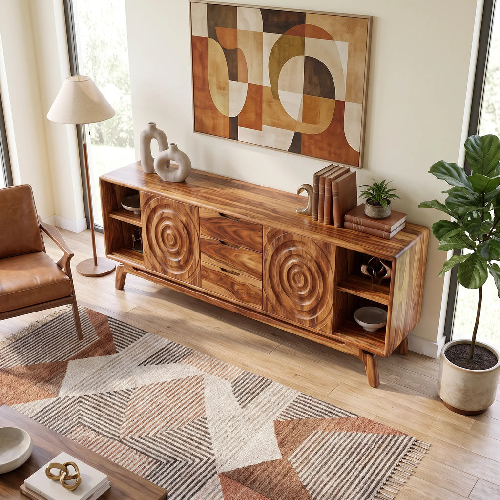 Modern Sideboard Storage Cabinet Dining Sideboard Buffet Cabinet Circle Carving For Living Room