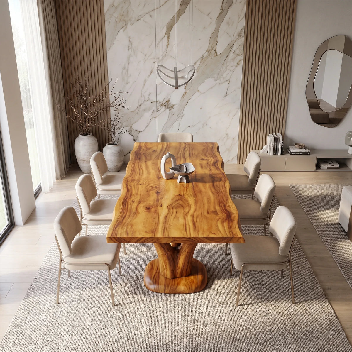 Airy Dining Table Rectangle Dining Table Wooden Dining Table Tree Base For Dining Room
