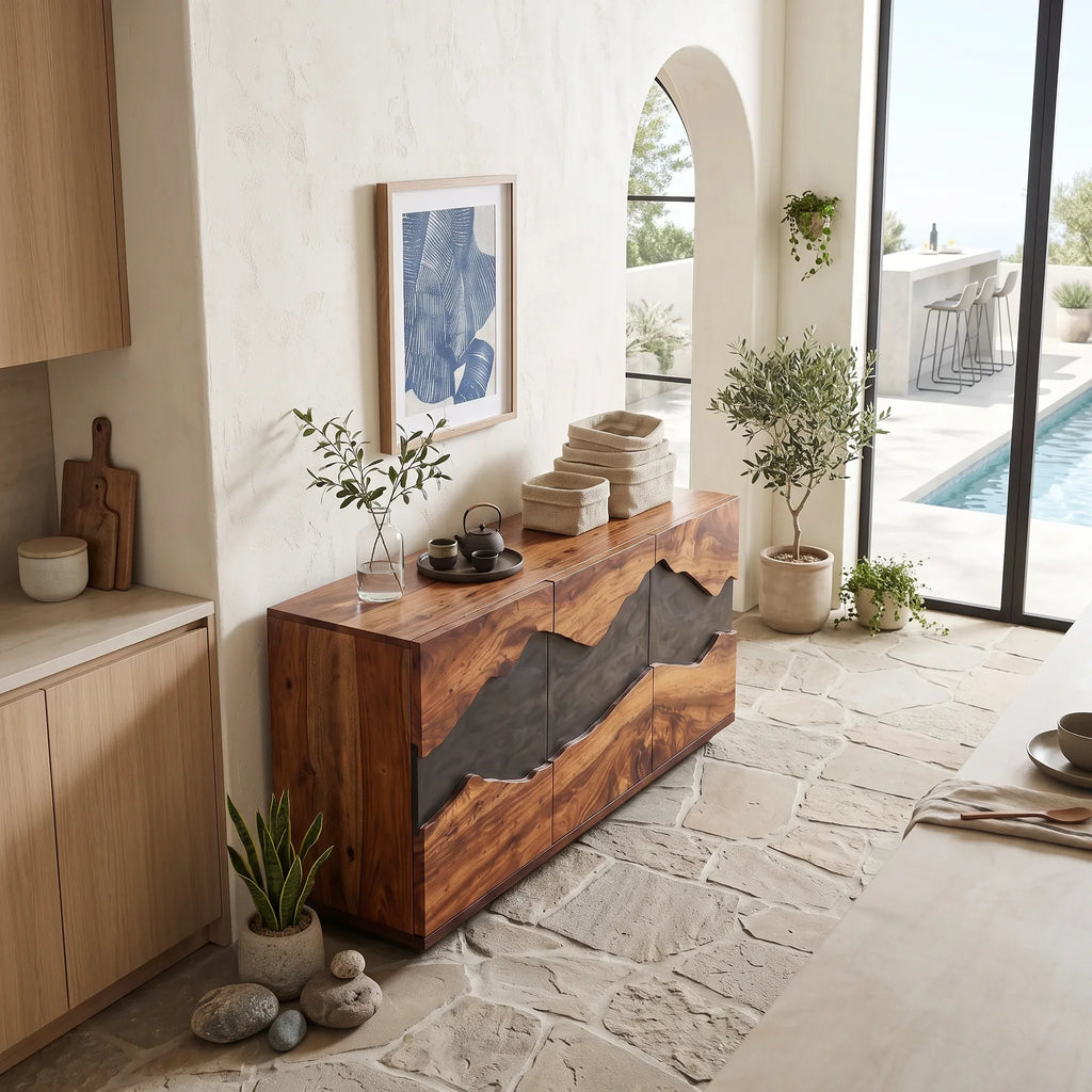 Contemporary Live Edge Buffet Cabinet Living Room