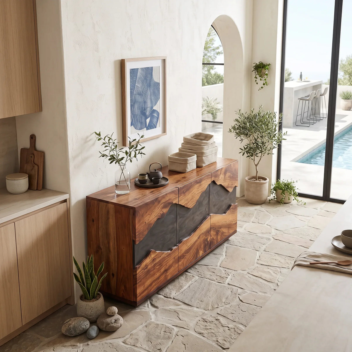 Contemporary Live Edge Buffet Cabinet Living Room