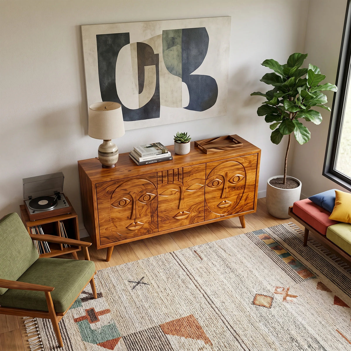 Artistic Sideboard Sideboard Cabinet Modern Sideboard Abstract Face Carving For Living Room