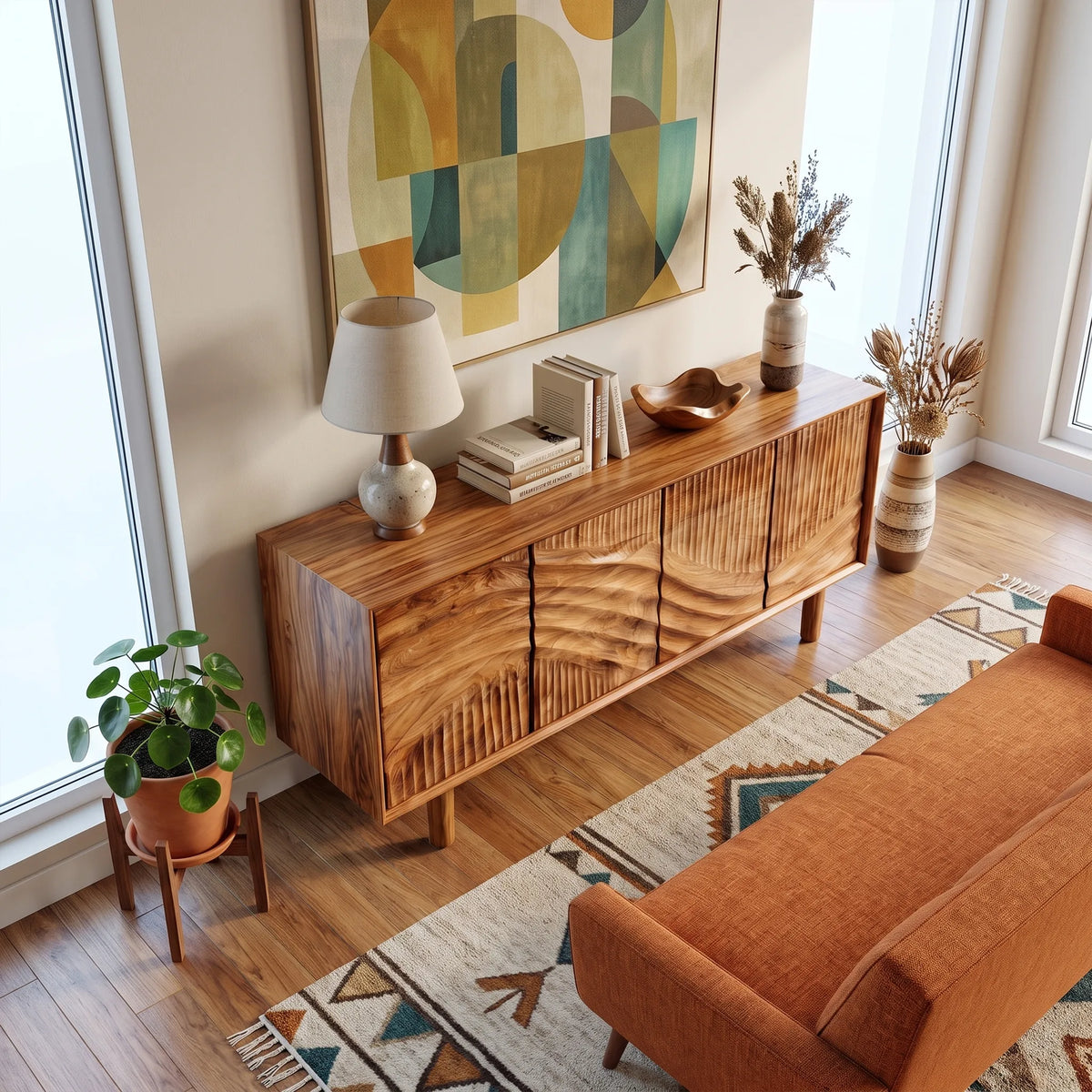 Textured Sideboard Sideboard Cabinet Modern Sideboard Wave Carved Doors For Living Room