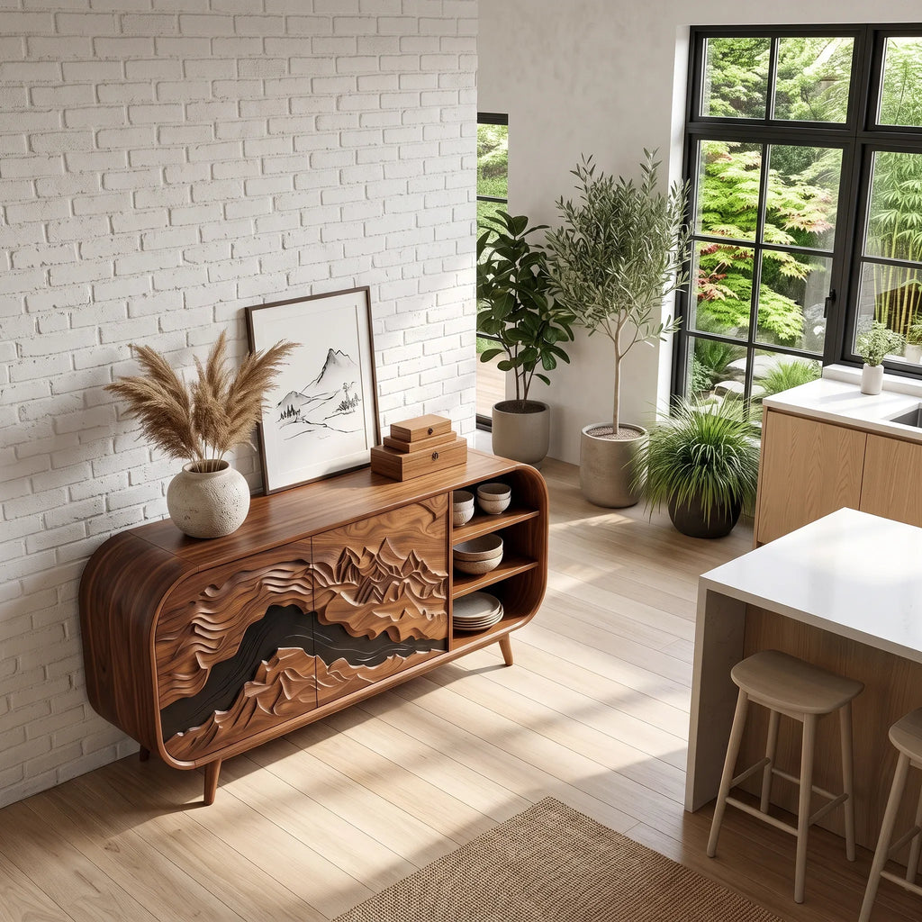 Mid Century Carved Credenza Living Room