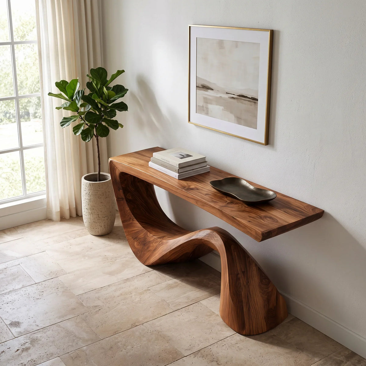 Modern Curved Sculptural Console Table For Contemporary Entryway